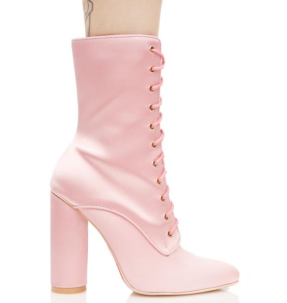 Pink Satin Lace Up Boots | Dolls Kill