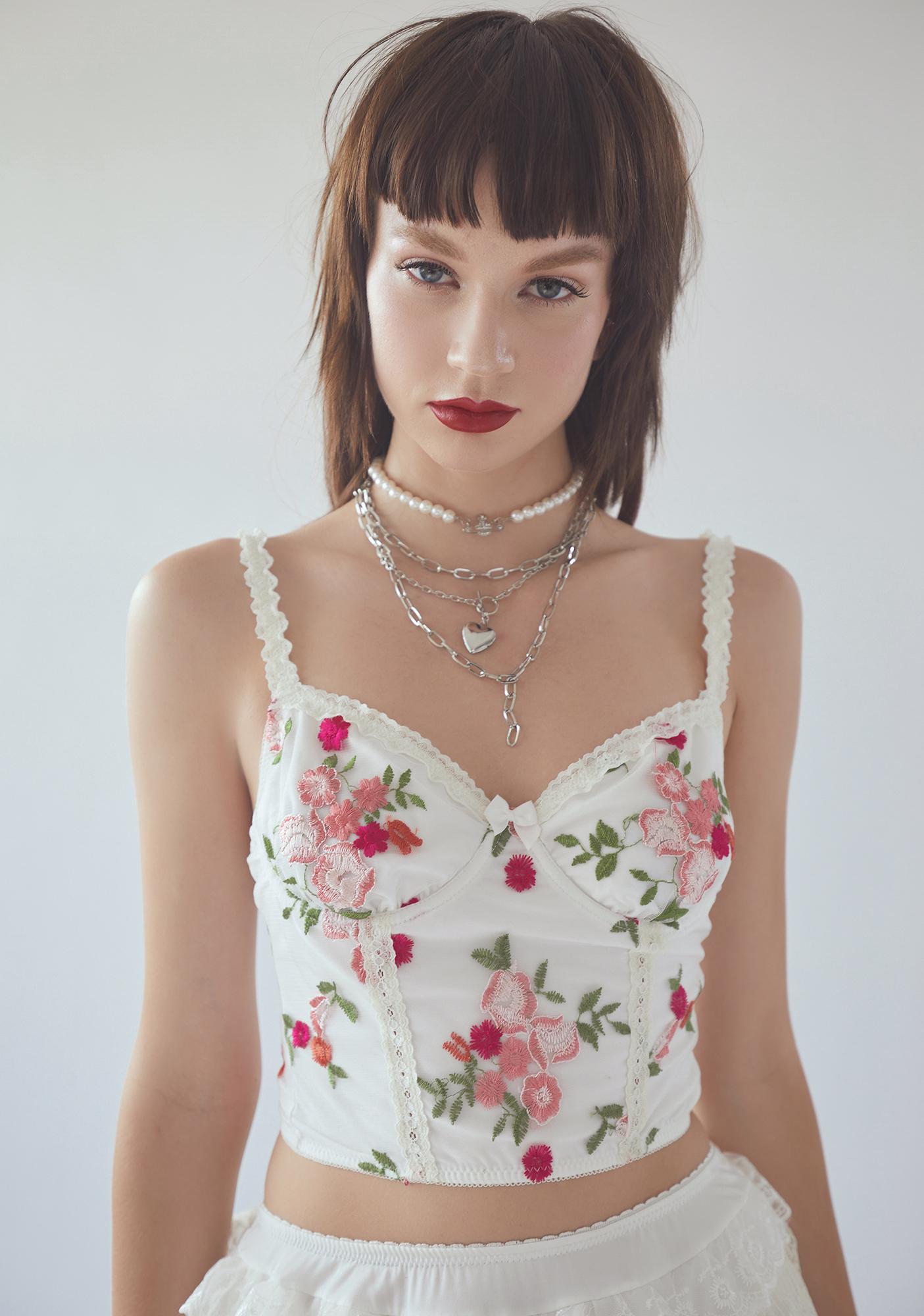 mesh floral corset top