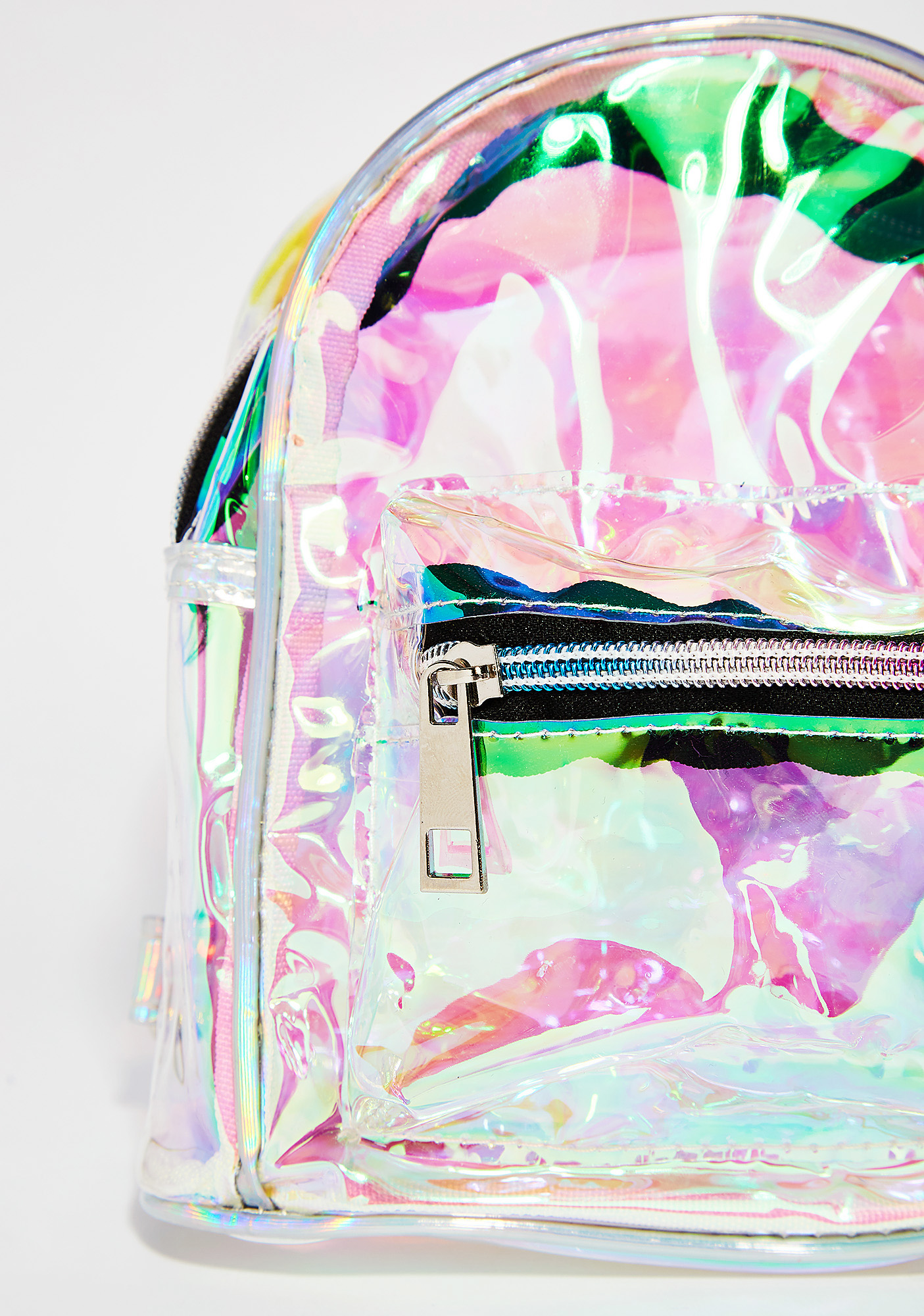clear iridescent mini backpack