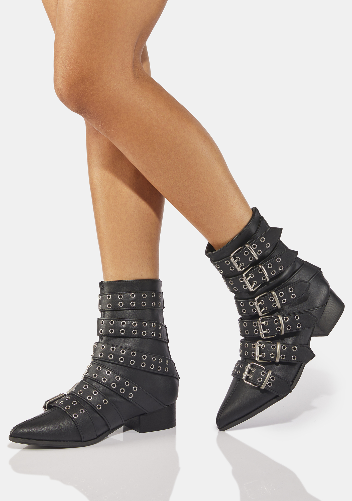 Demonia Warlock70 Buckle Boots Black Vegan Leather Dolls Kill