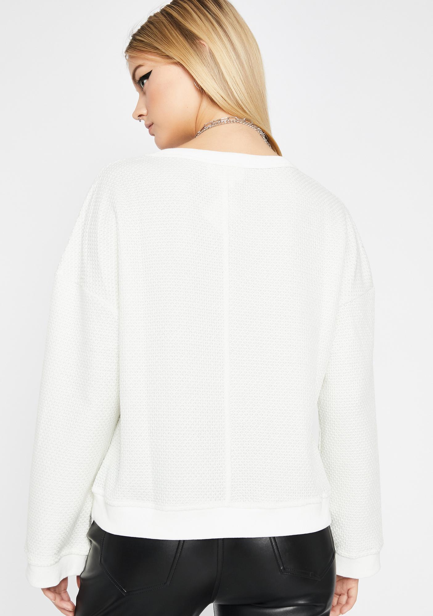 White Long Sleeve Oversized Basic Crewneck Sweater | Dolls Kill