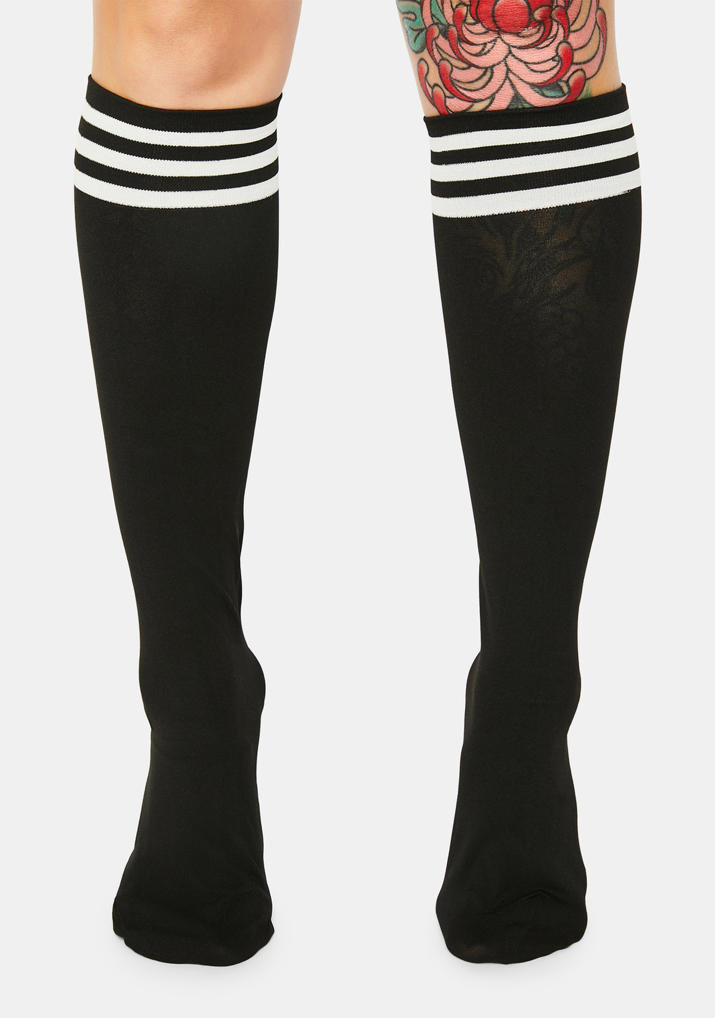 Stripe Knee High Socks Black/White Dolls Kill