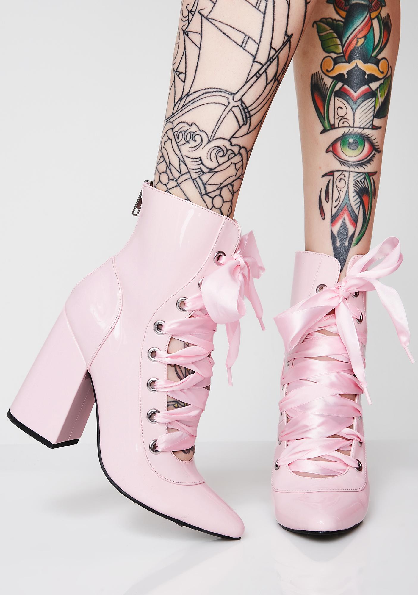 pink lace up booties