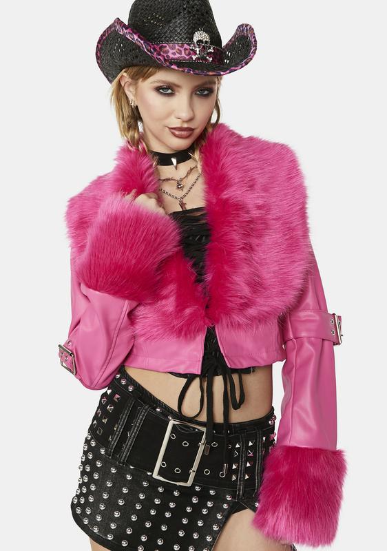 pink leather crop jacket