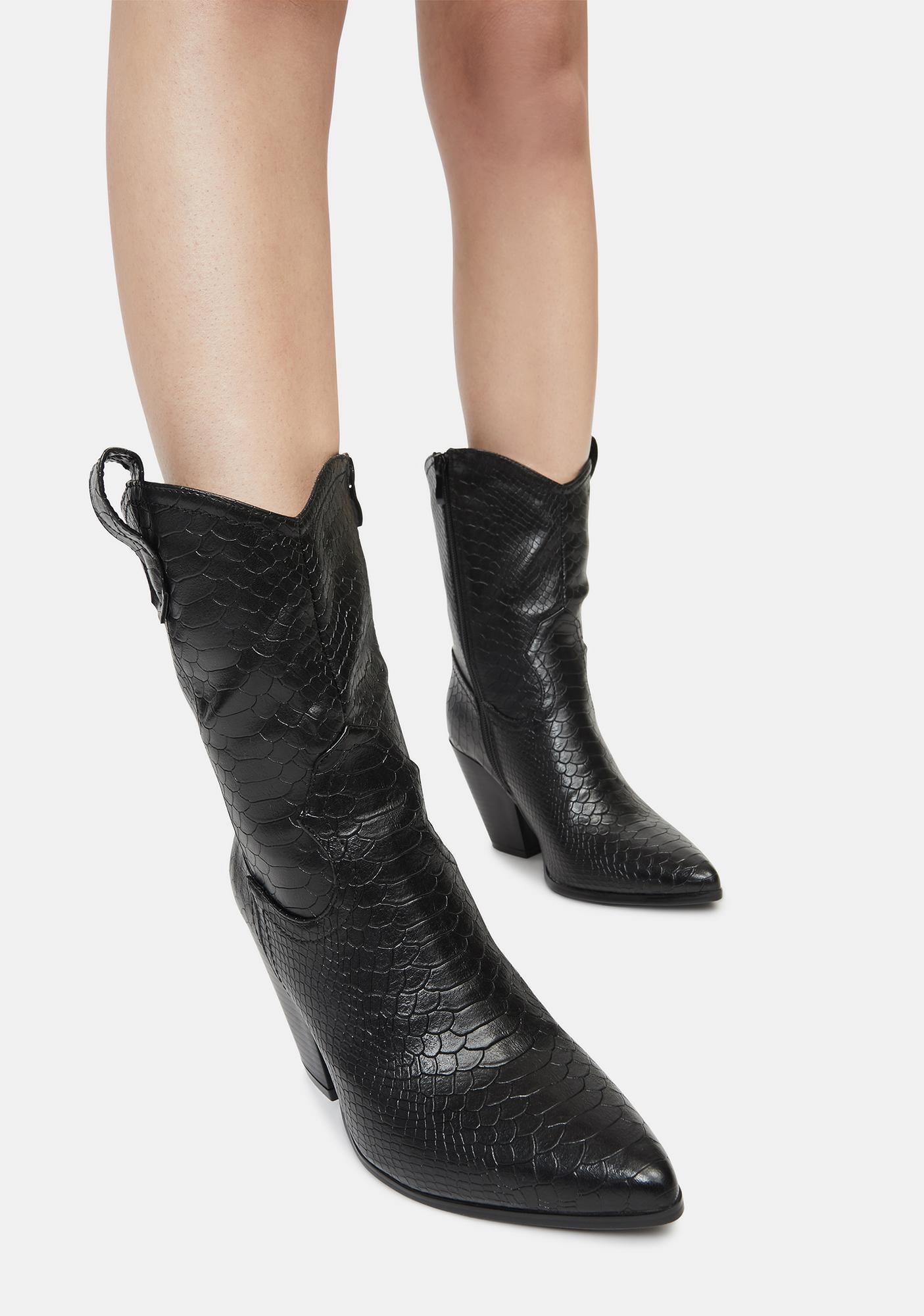 Pointed Toe Cowboy Ankle Heeled Boots - Black | Dolls Kill