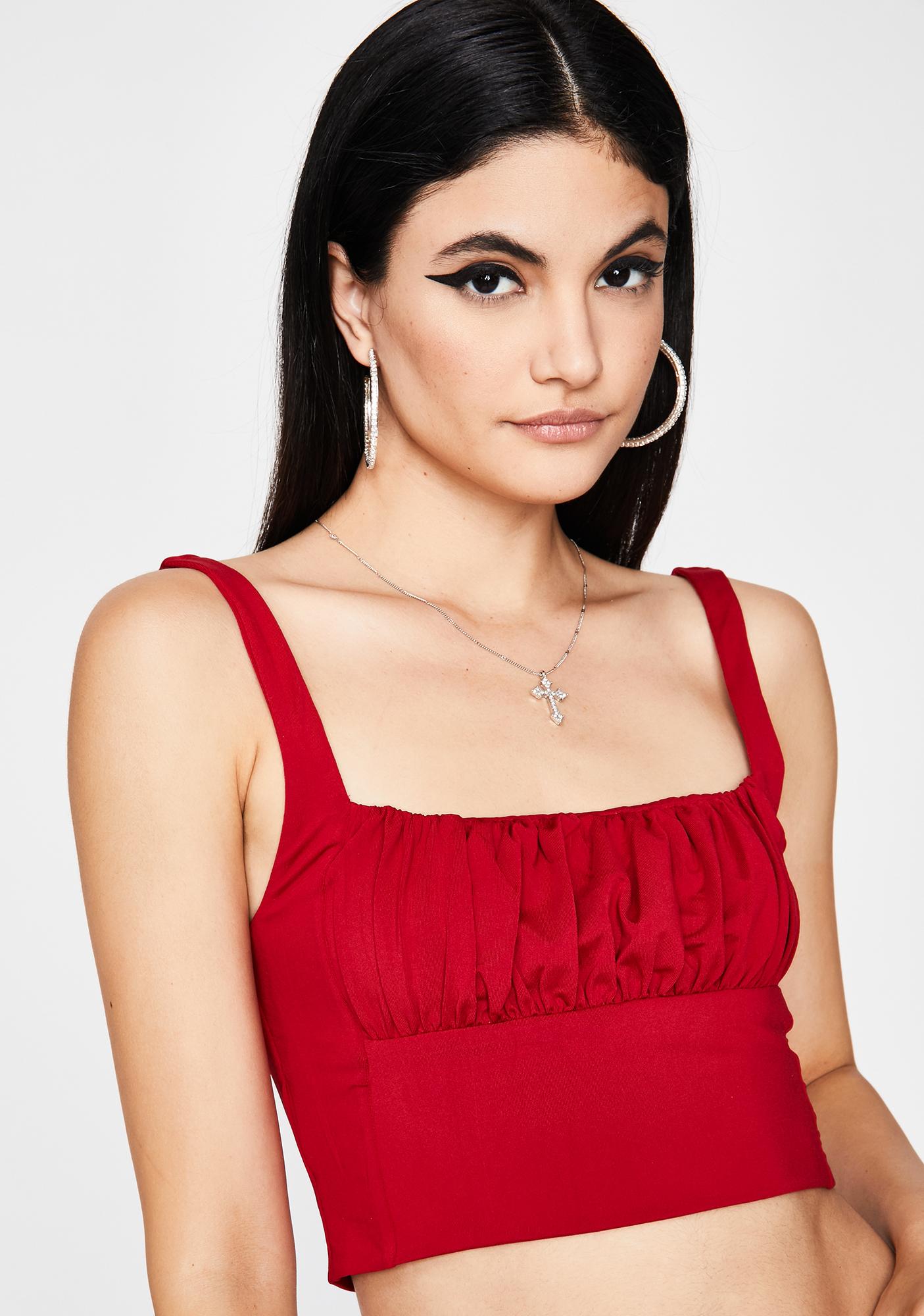 red ruched top