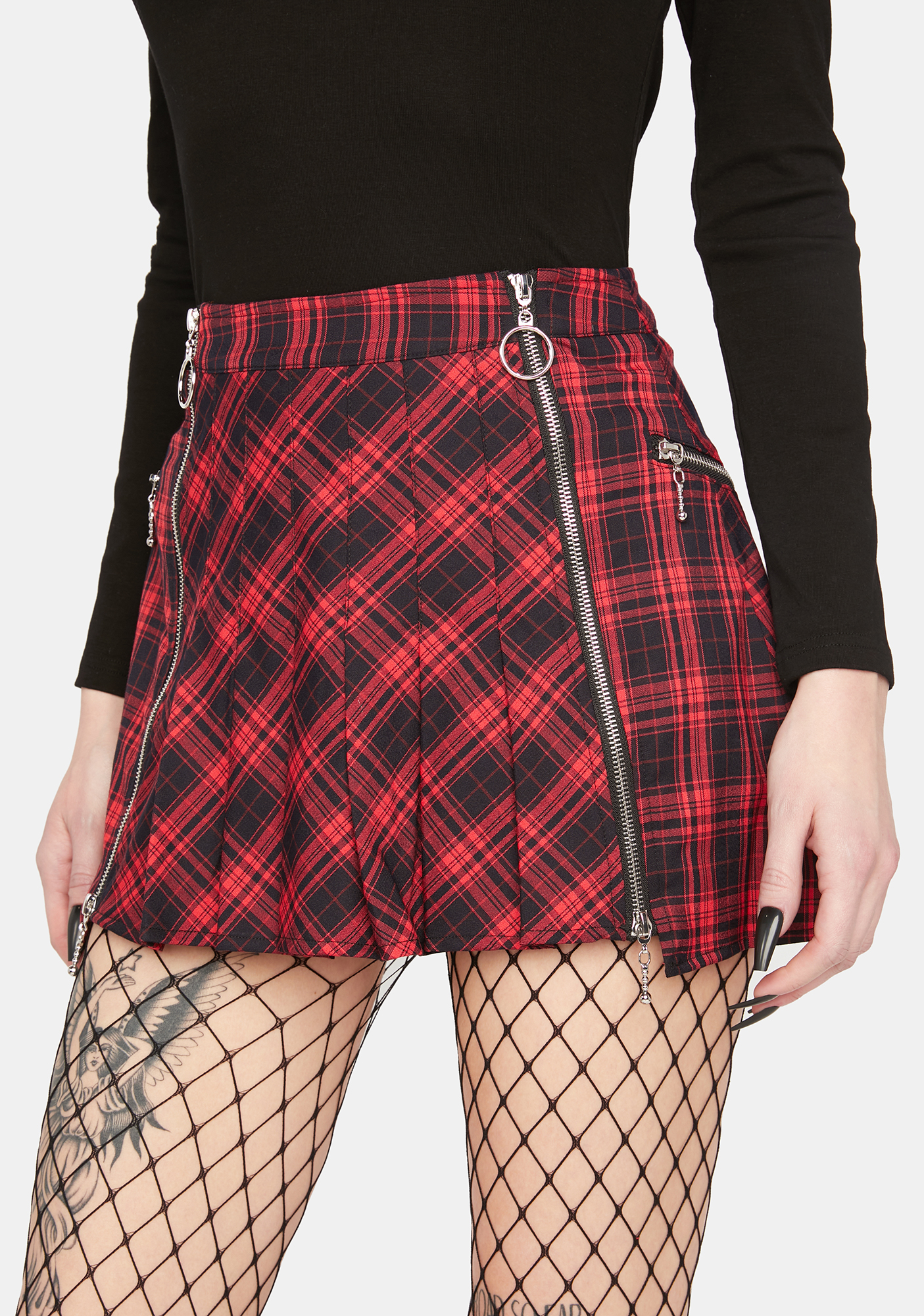 Red Night Gothic Plaid Zipper Skirt - Red | Dolls Kill