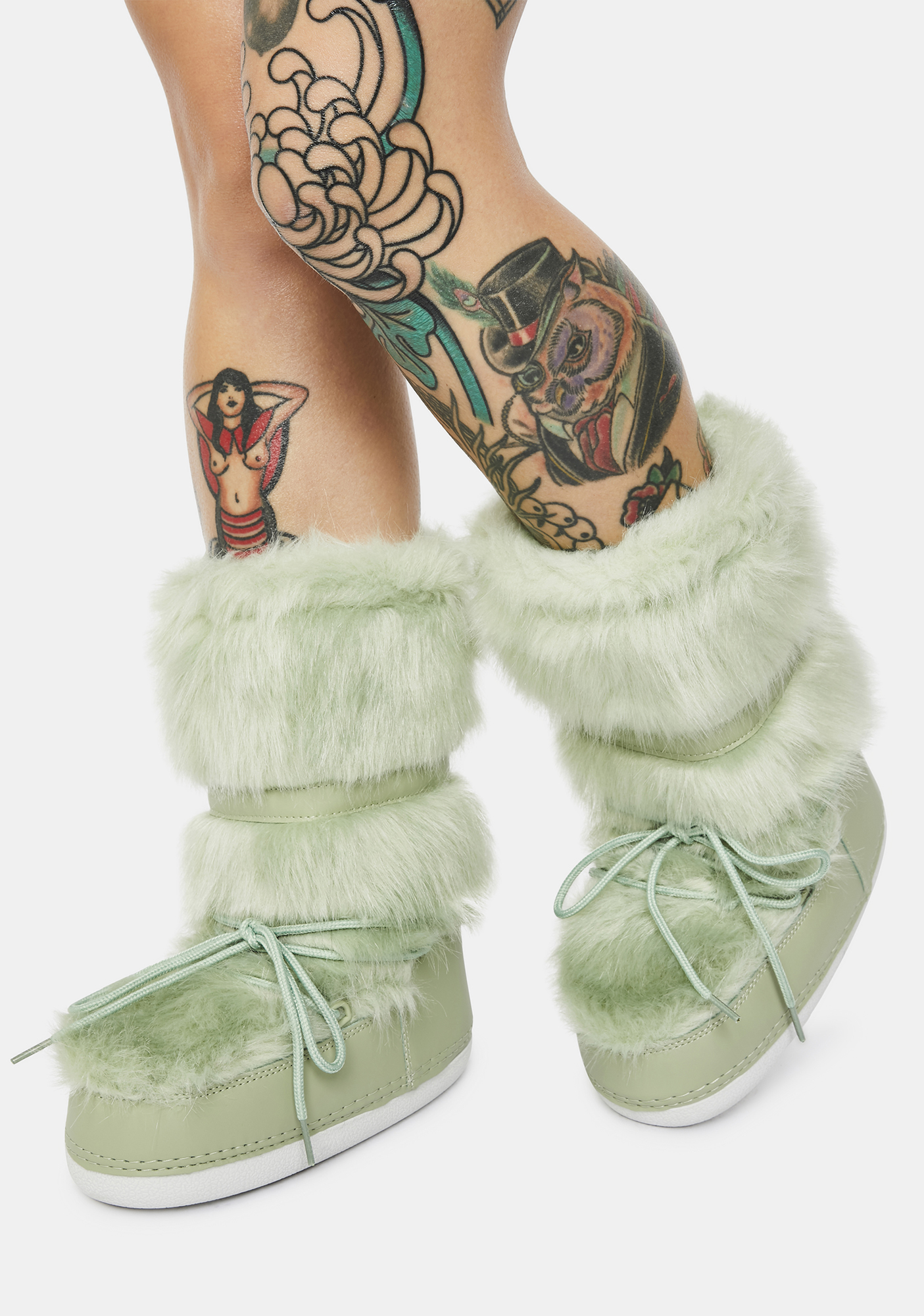 Fuzzy Ankle Platform Snow Boots Sage Green Dolls Kill