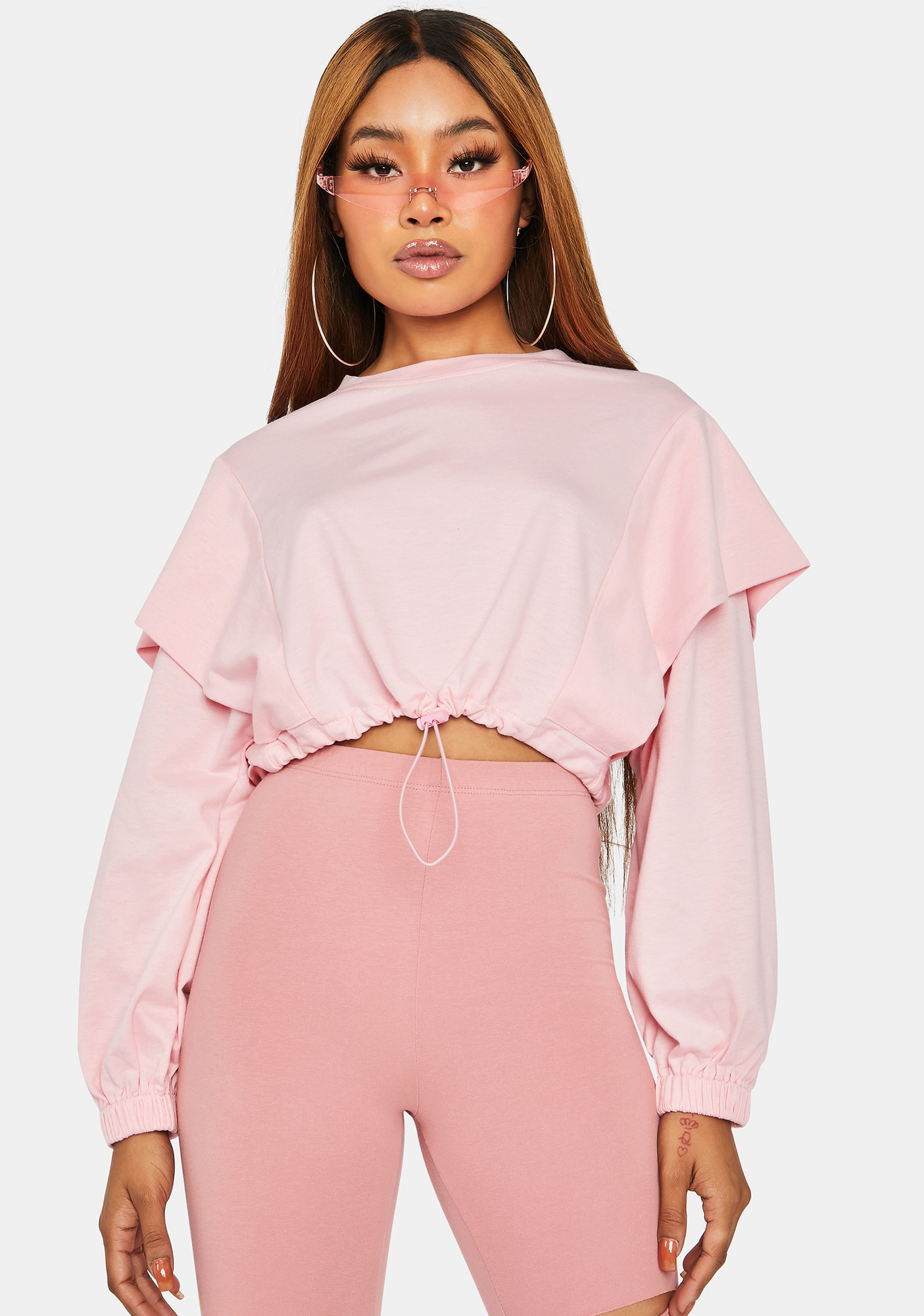 Layered Shoulder Pad Crop Sweatshirt - Pink | Dolls Kill