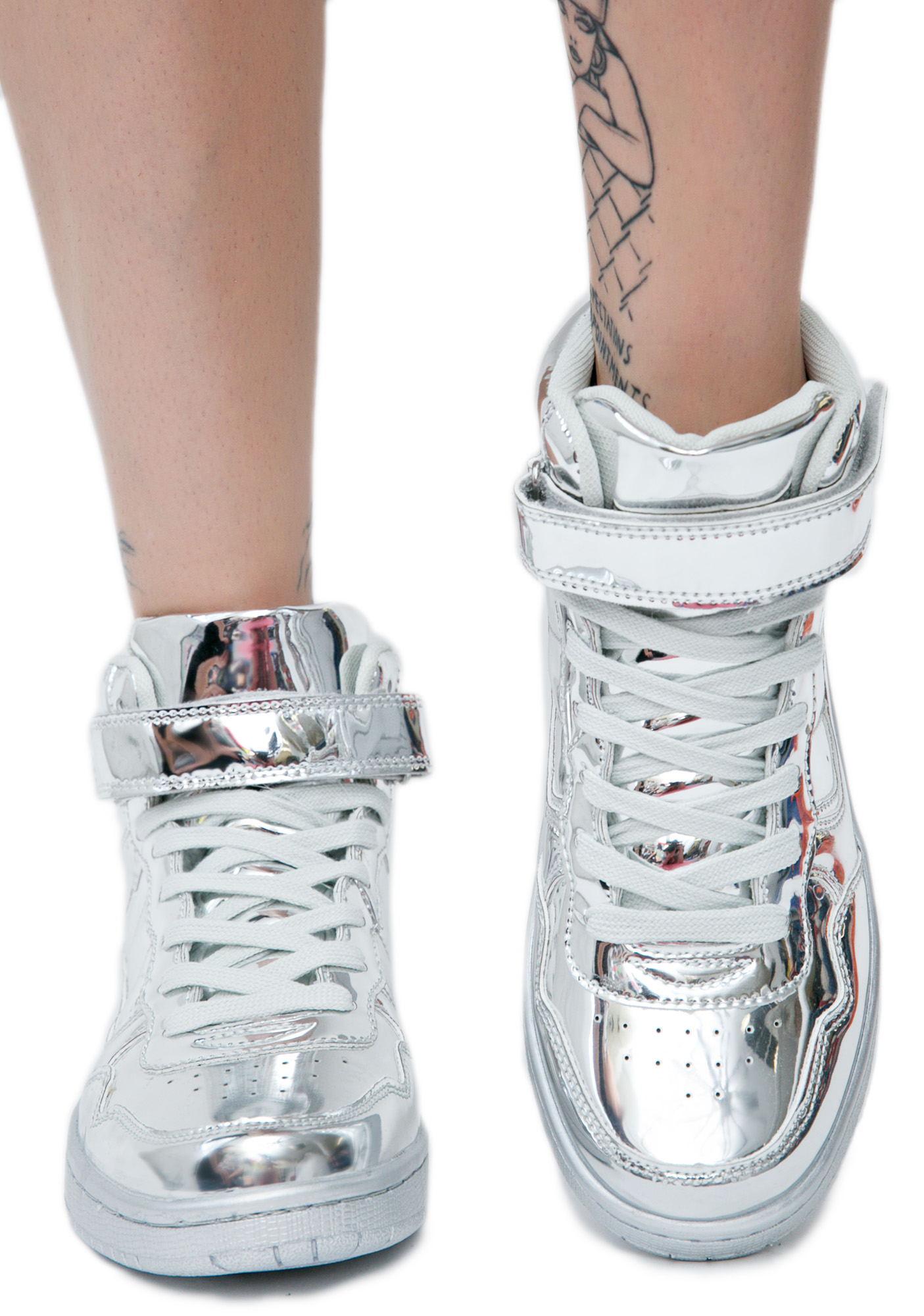 Metallic silver high top sneakers Clearance