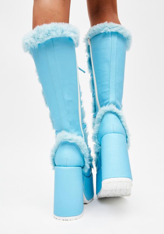 blue fur boots