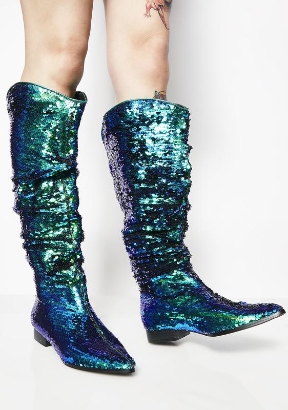 sequin slouch boots