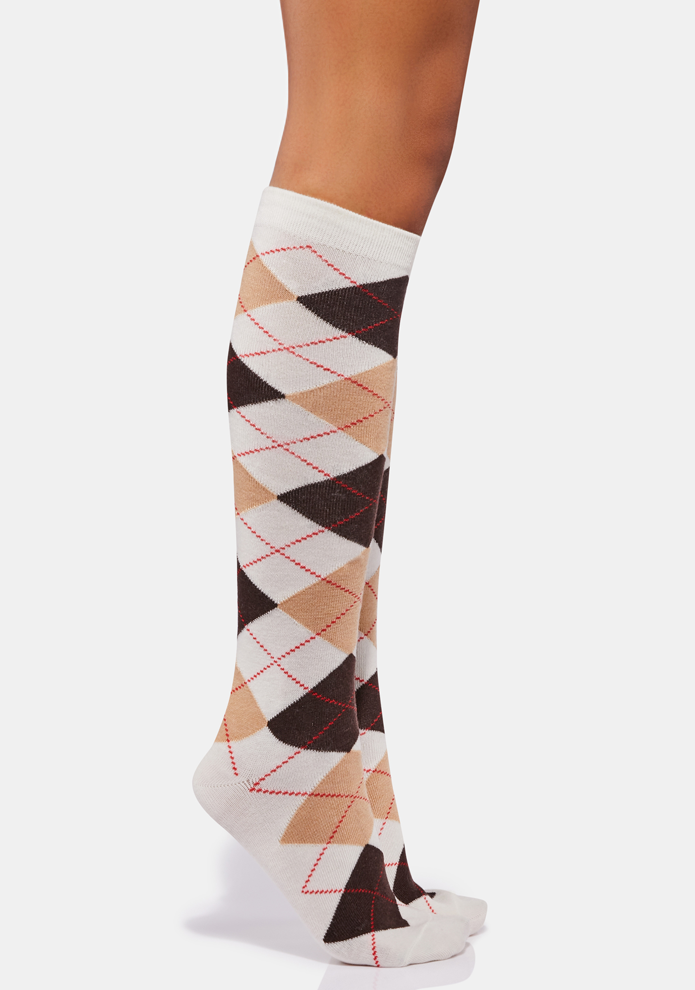 Memoi Argyle Knee High Socks White Dolls Kill