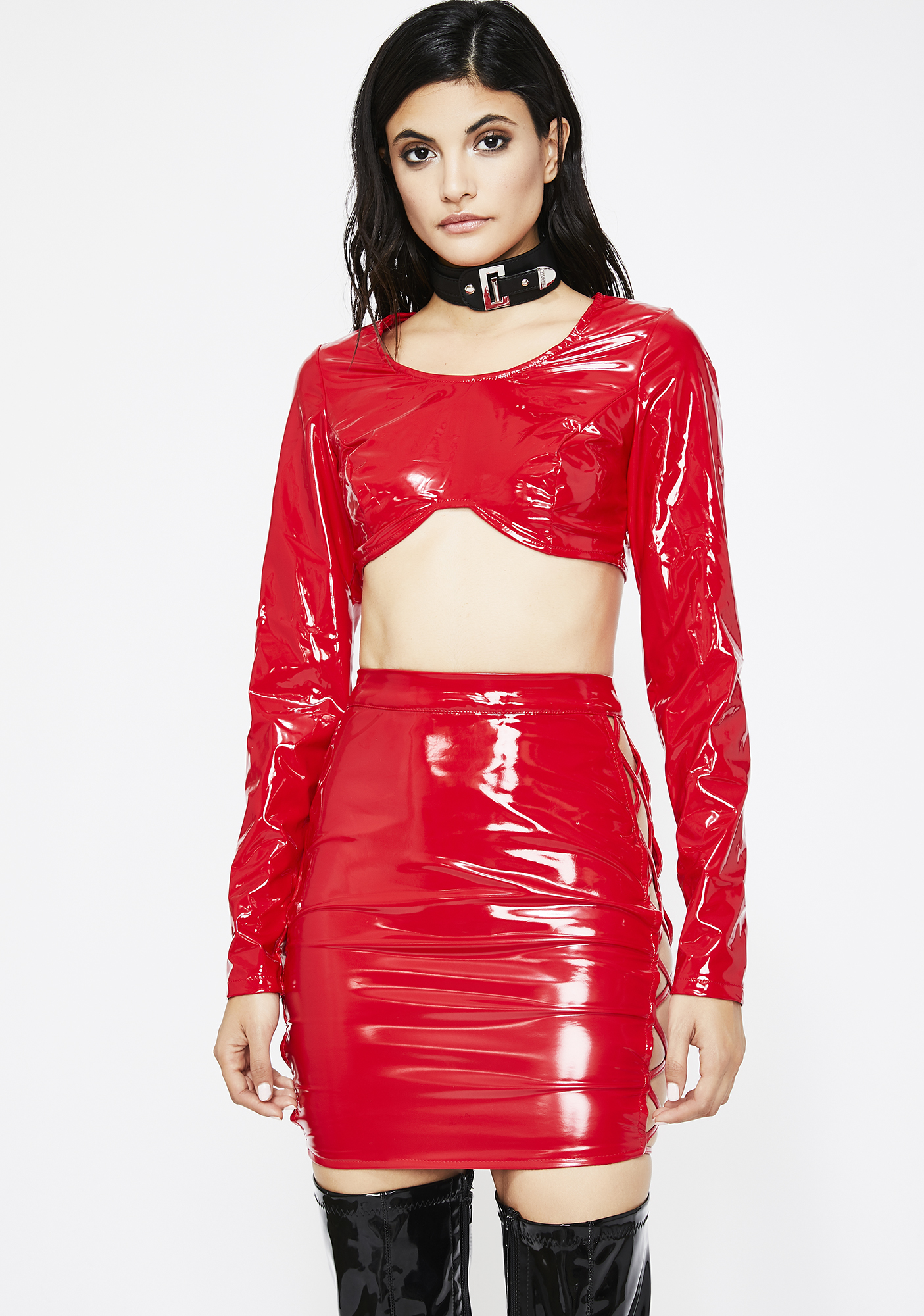 dolls kill vinyl skirt