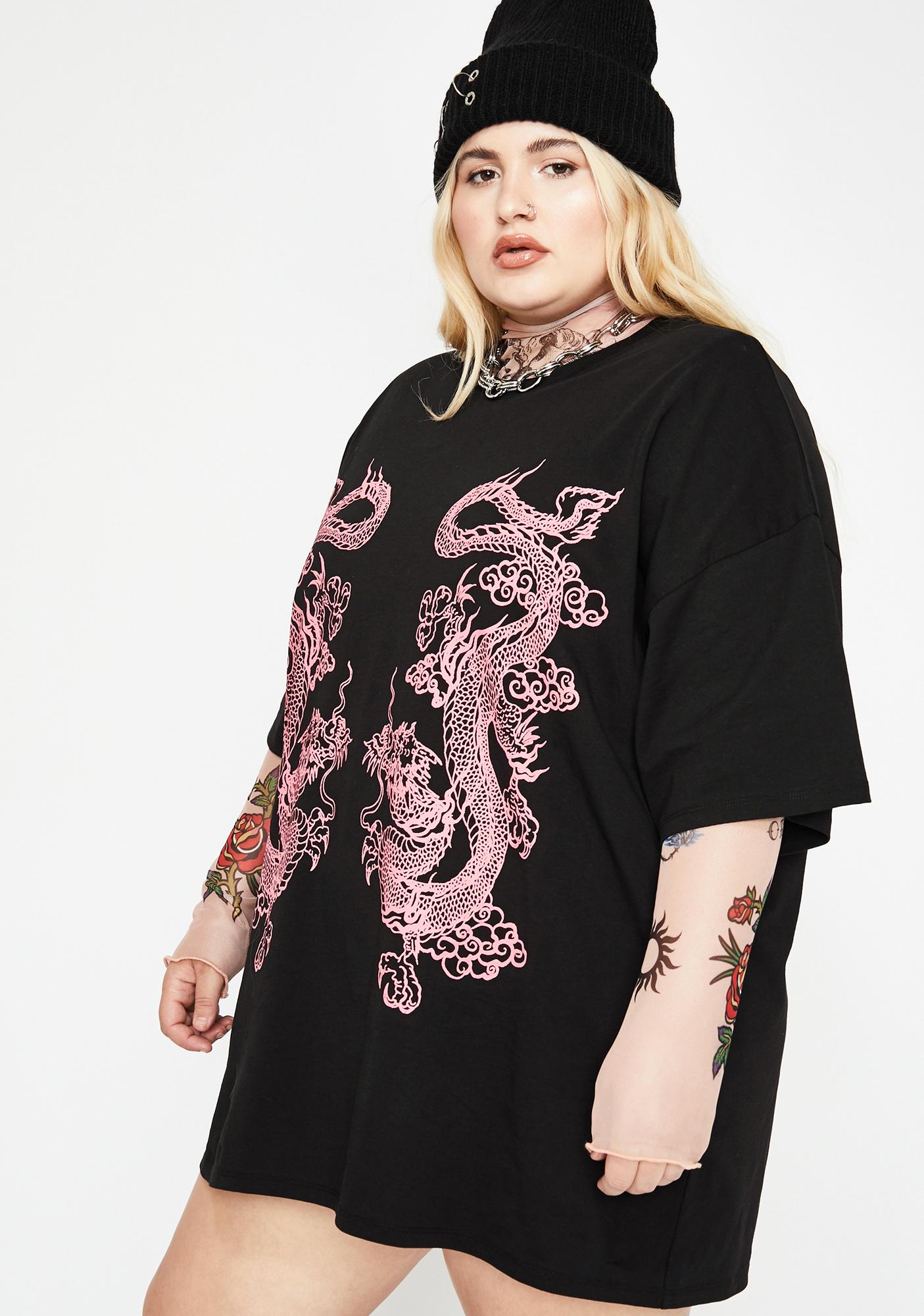 Plus Size New Girl Order Graphic T Shirt Dress Dragon Dolls Kill