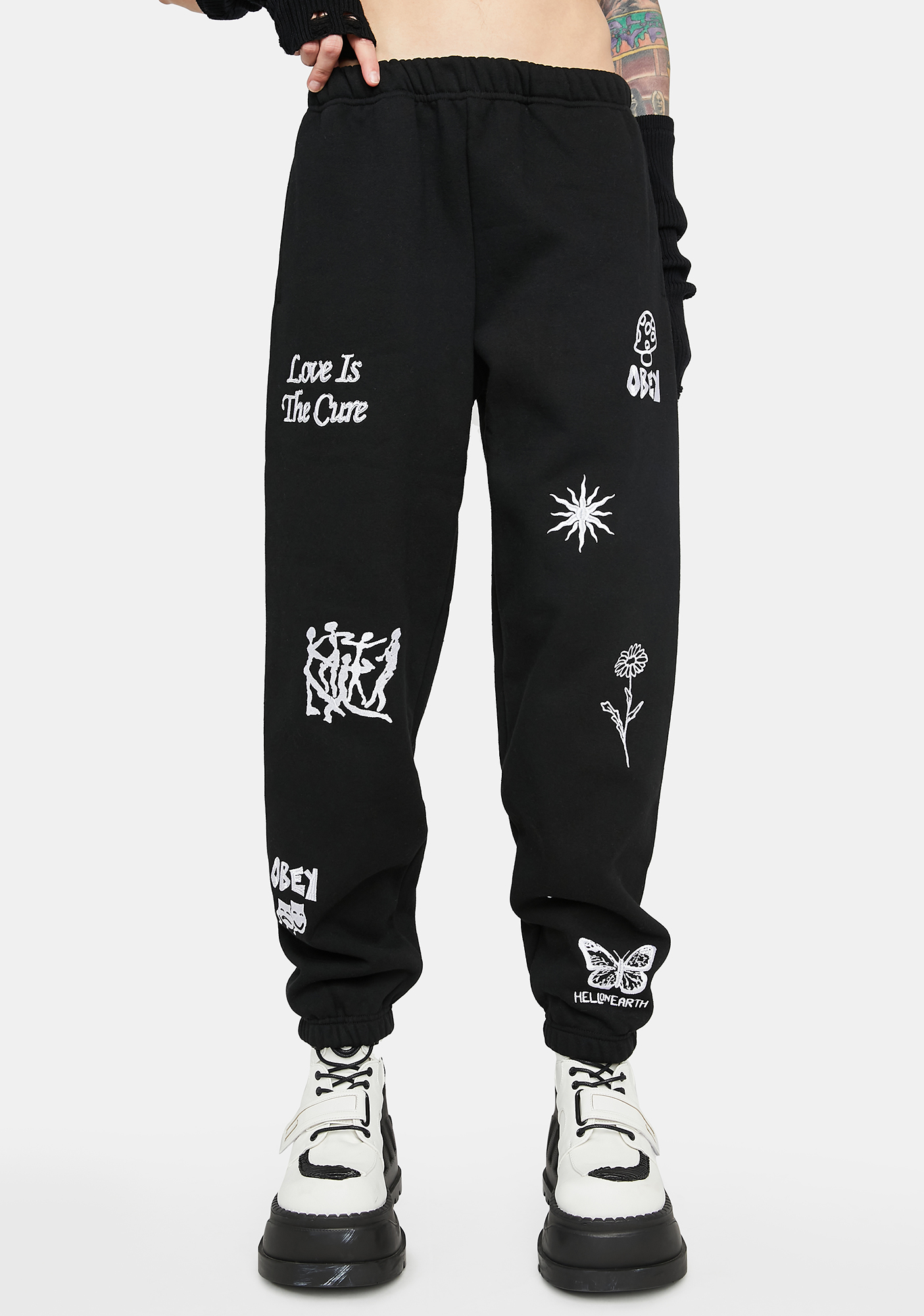 Obey Optimism Embroidered Graphic Sweatpants - Black | Dolls Kill