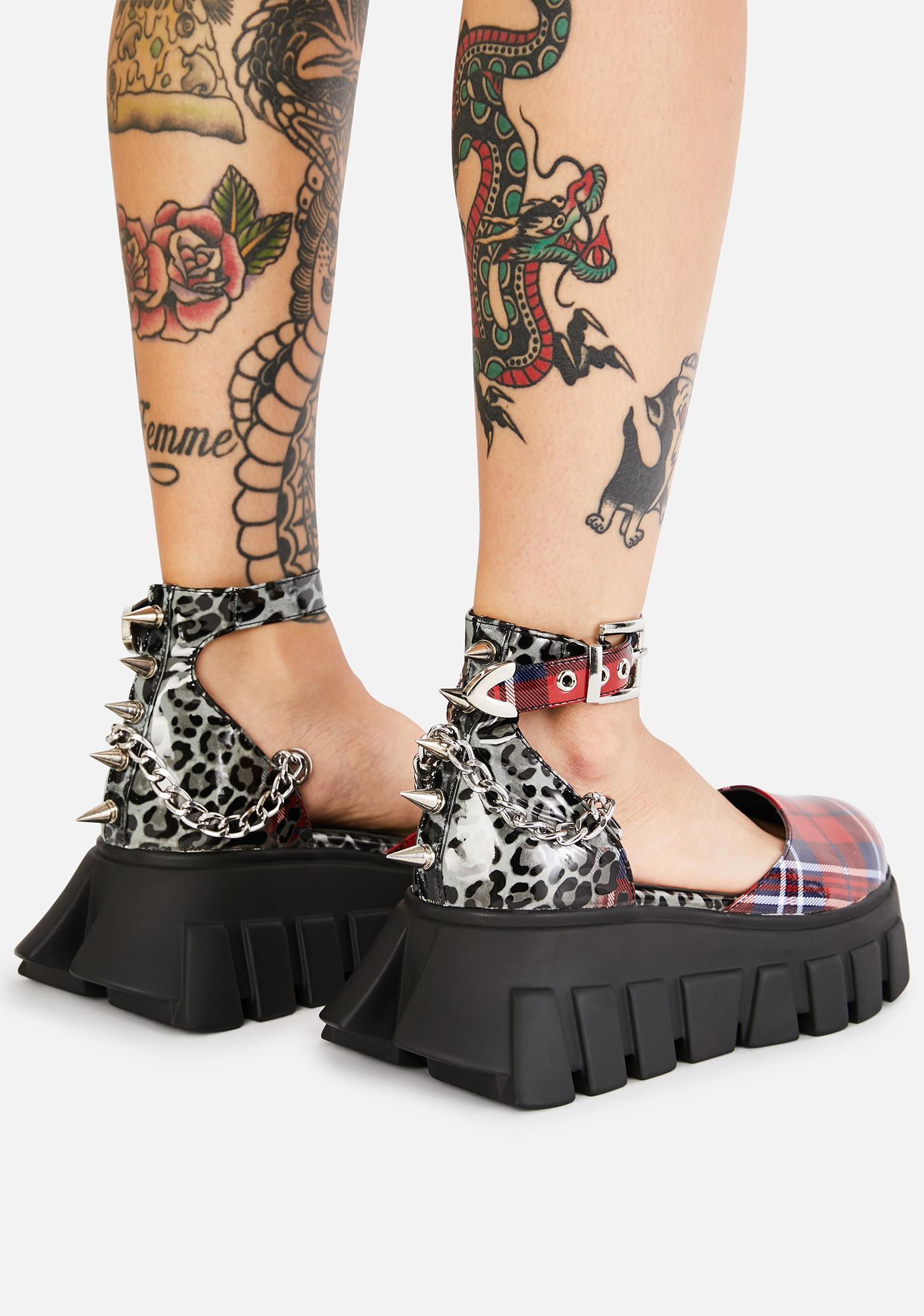 Lamoda Studded Platform Mary Janes - Tartan Leopard | Dolls Kill