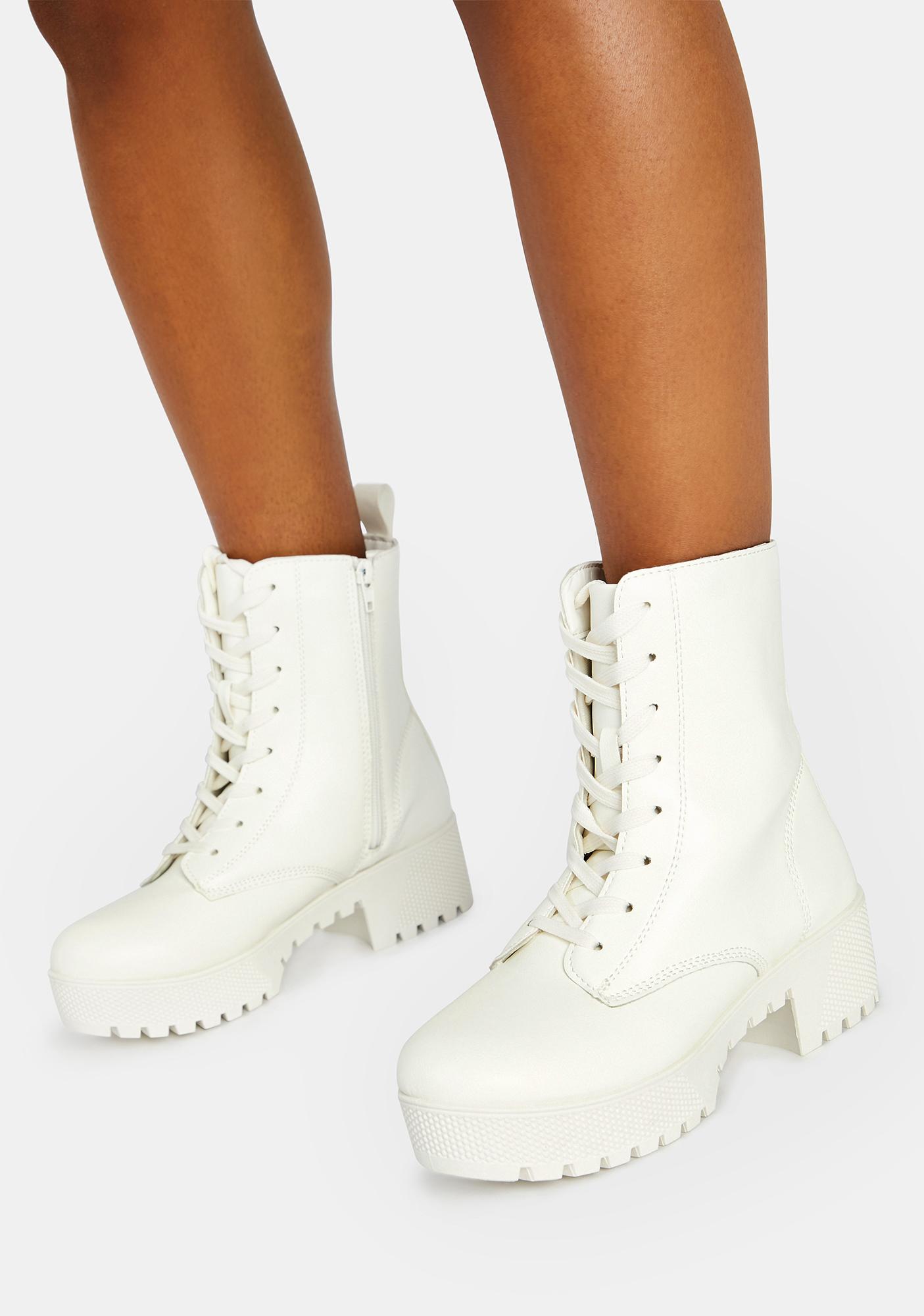 Lace Up Combat Boots - White Vegan Leather | Dolls Kill