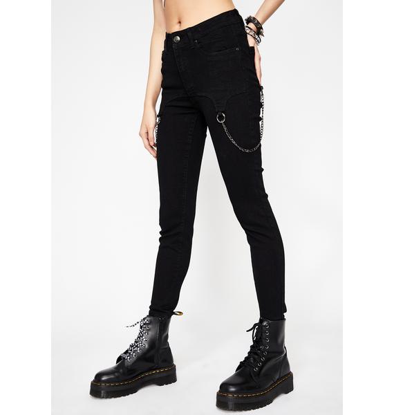Black Skinny Jeans With Side Chains Dolls Kill