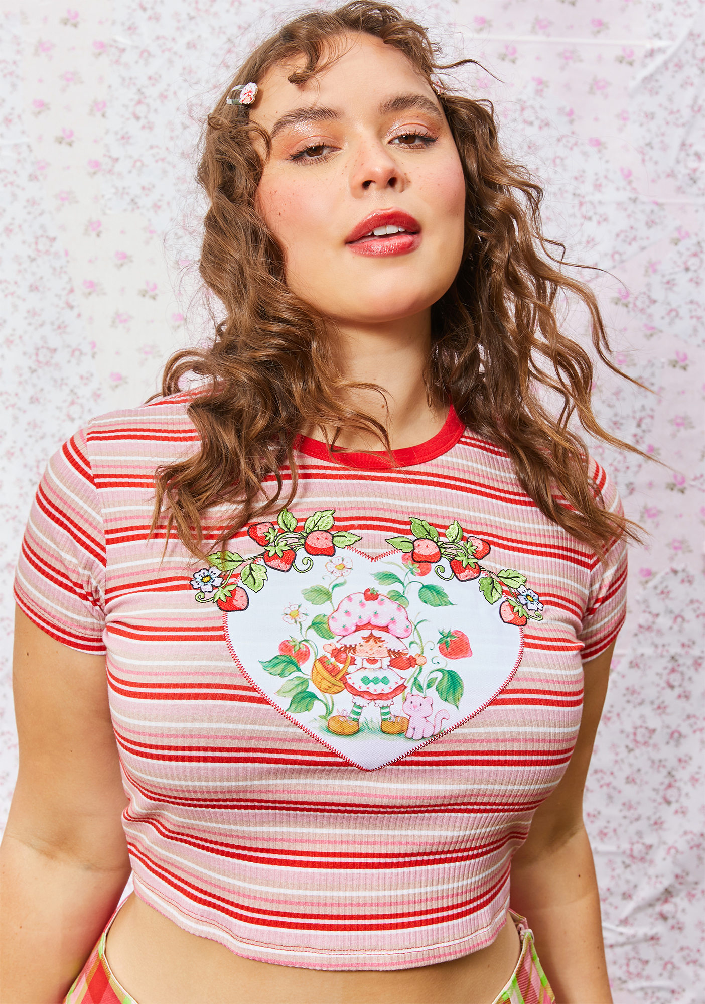 Plus Size Dolls Kill X Strawberry Shortcake Striped Embroidered Baby