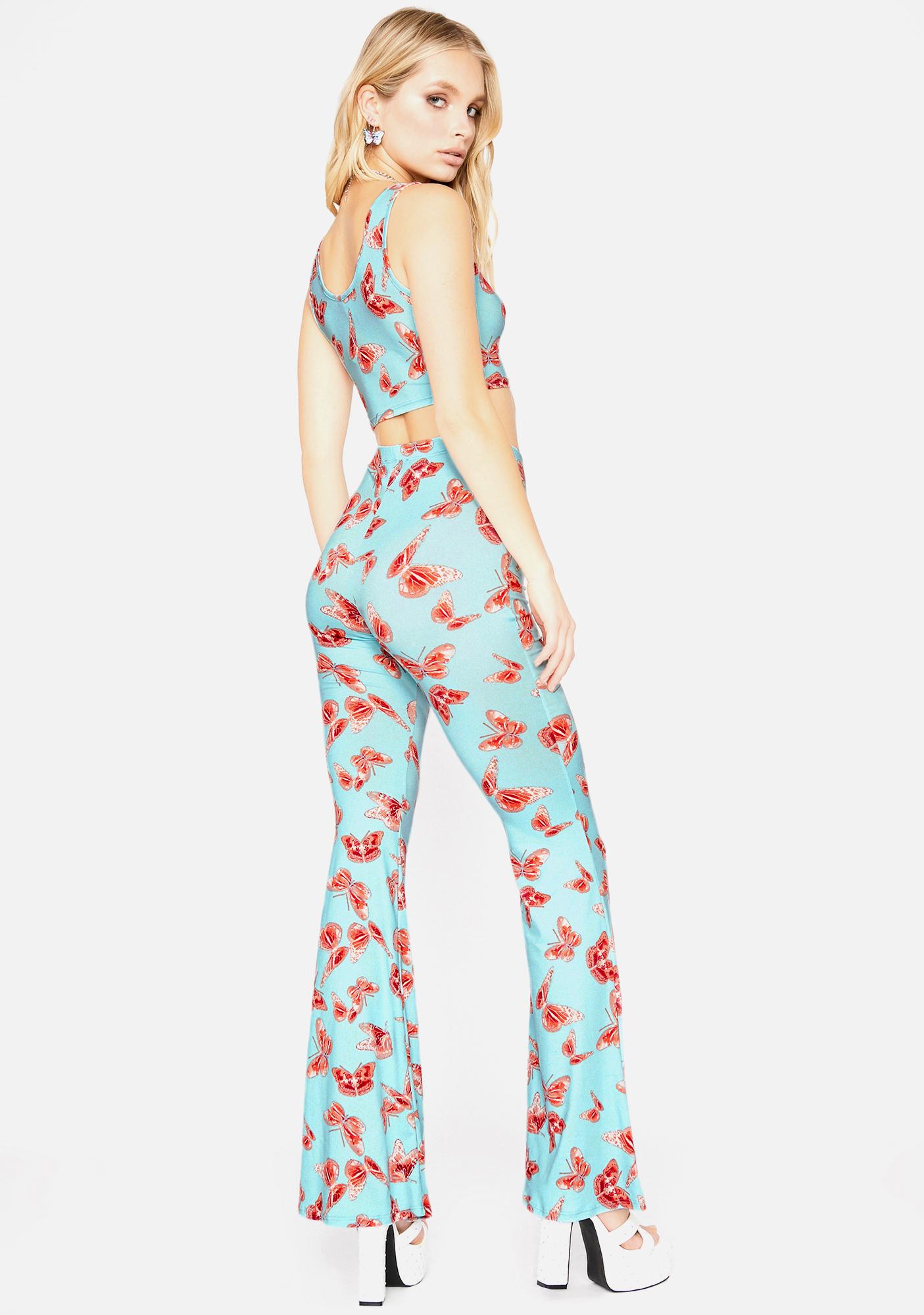 Butterfly Boot Cut Pants Set Light Blue Dolls Kill