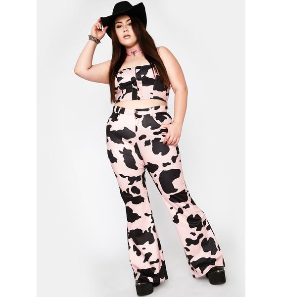 purple cow print pants