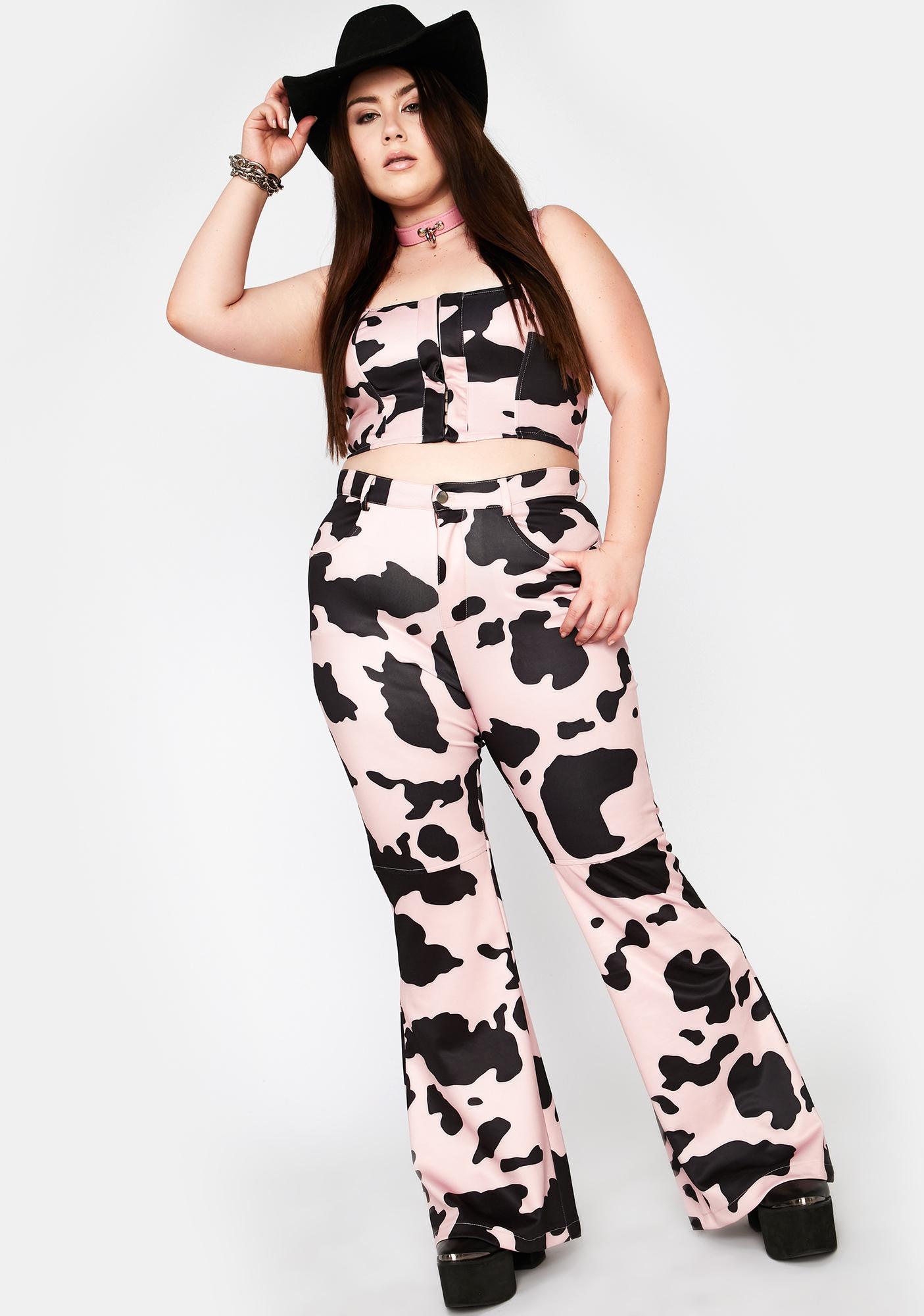 pink cow print pants