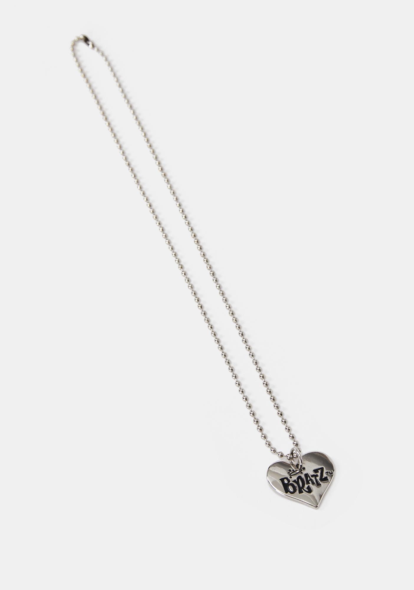 Dolls Kill x Bratz Heart Pendant Ball Chain Necklace - Silver | Dolls Kill