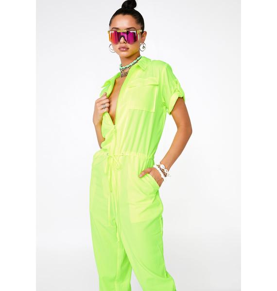 Neon Jumpsuit Cargo Short Sleeve Yellow Dolls Kill
