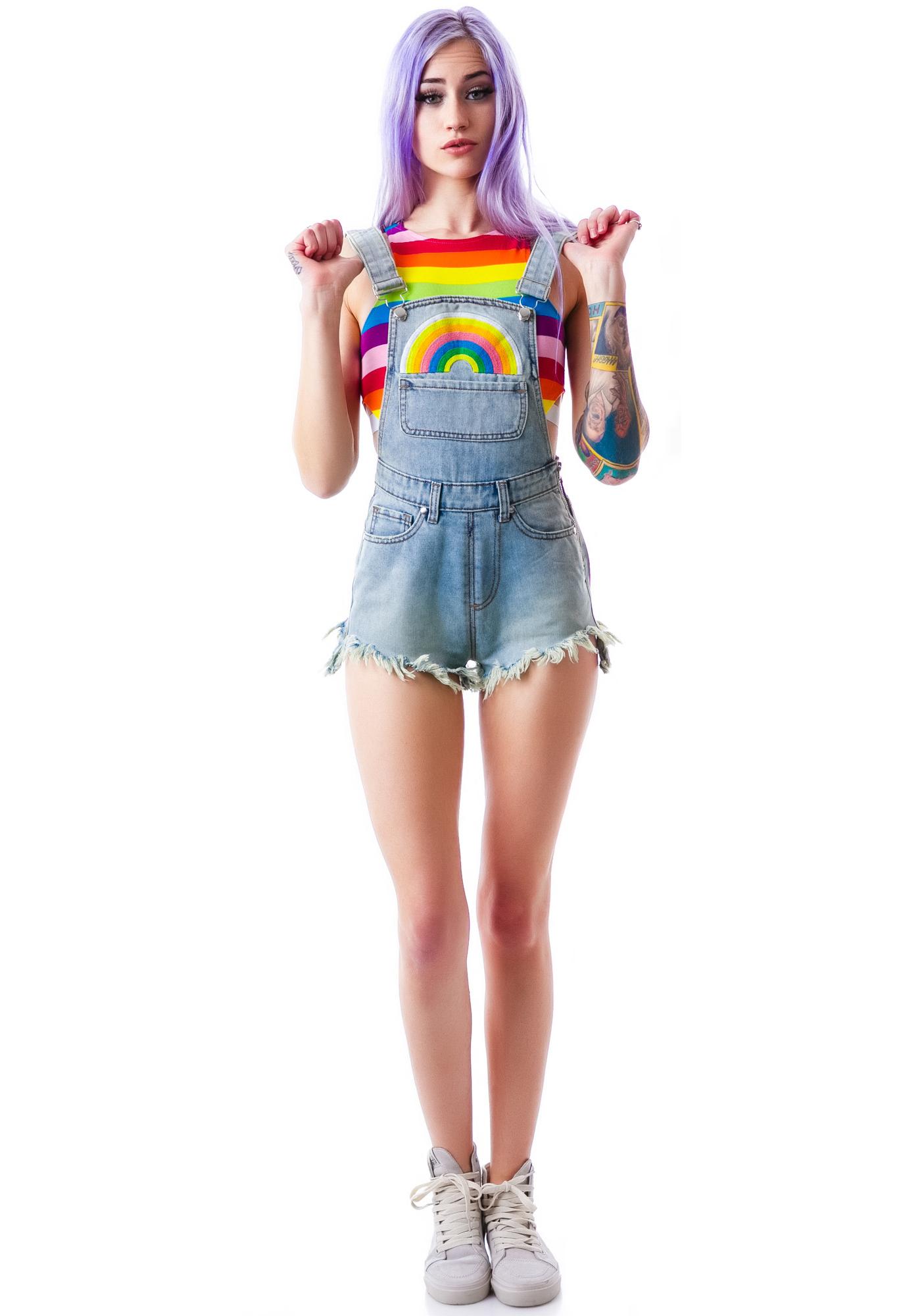 rainbow overall shorts