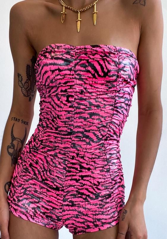 hot pink strapless romper