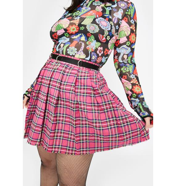 Plus Size Current Mood Pink Plaid Schoolgirl O Ring Pleated Skirt