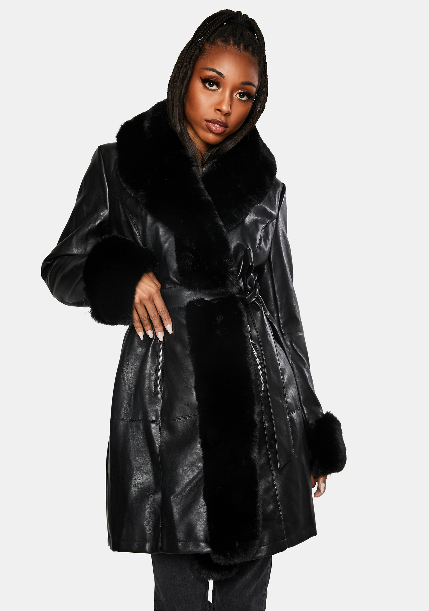 black fur wrap coat