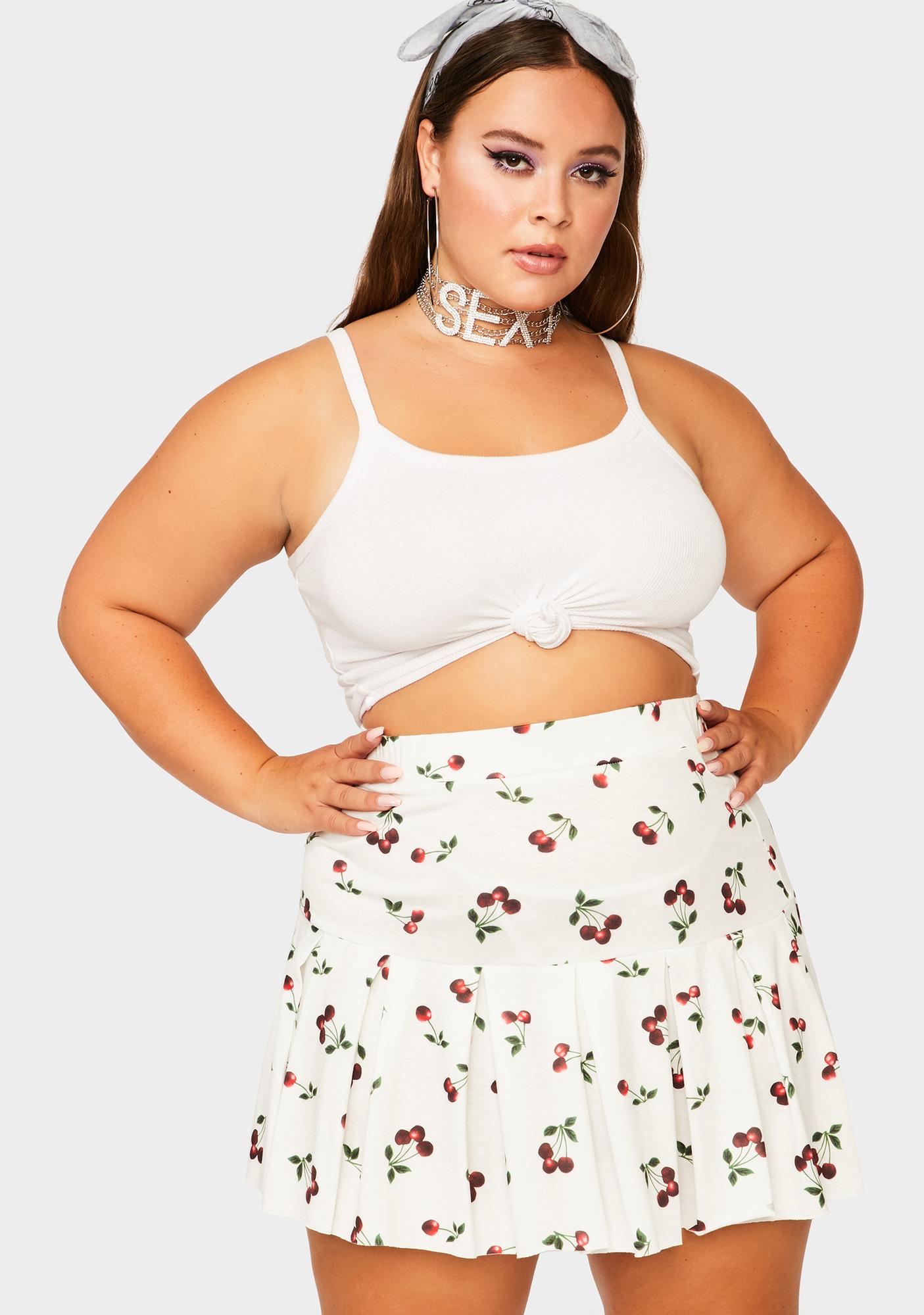 Plus Size Cherry Print Pleated Skirt - White | Dolls Kill