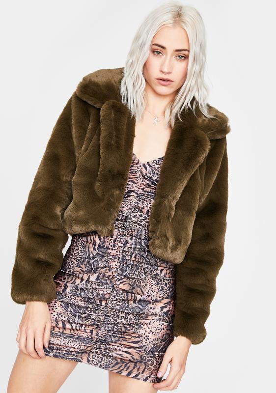 green cropped fur jacket