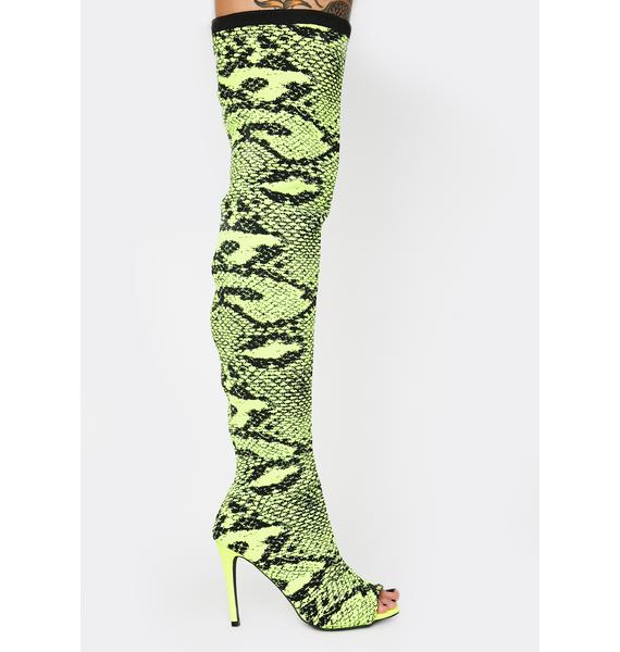 Green snakeskin thigh high boots Clearance