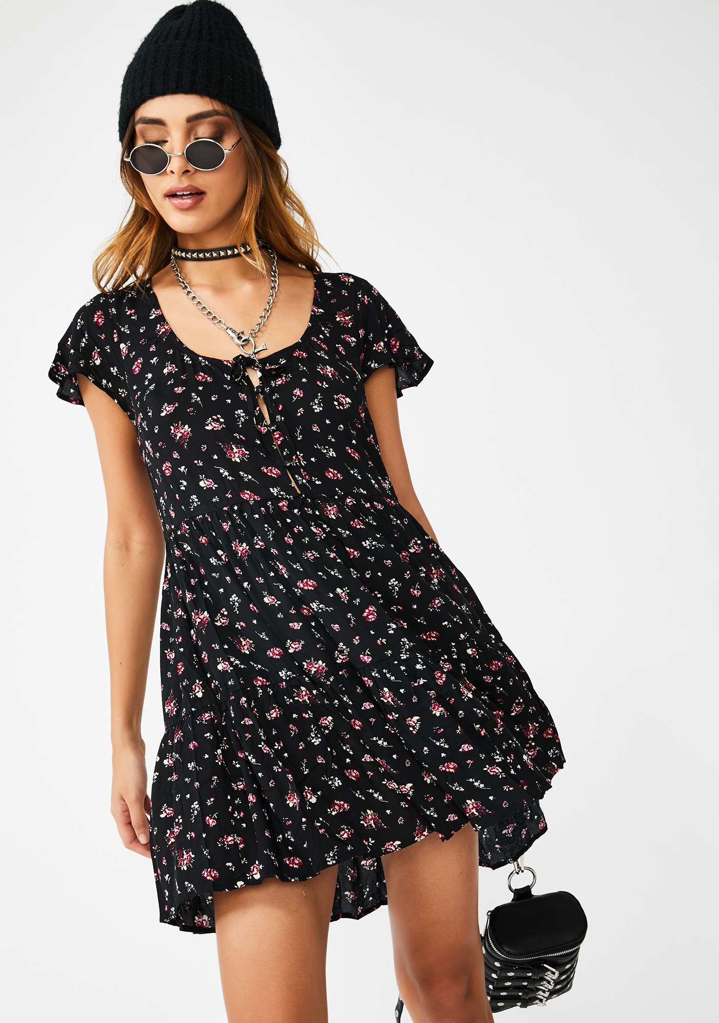 black floral babydoll dress