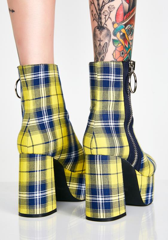 yellow plaid platform boots
