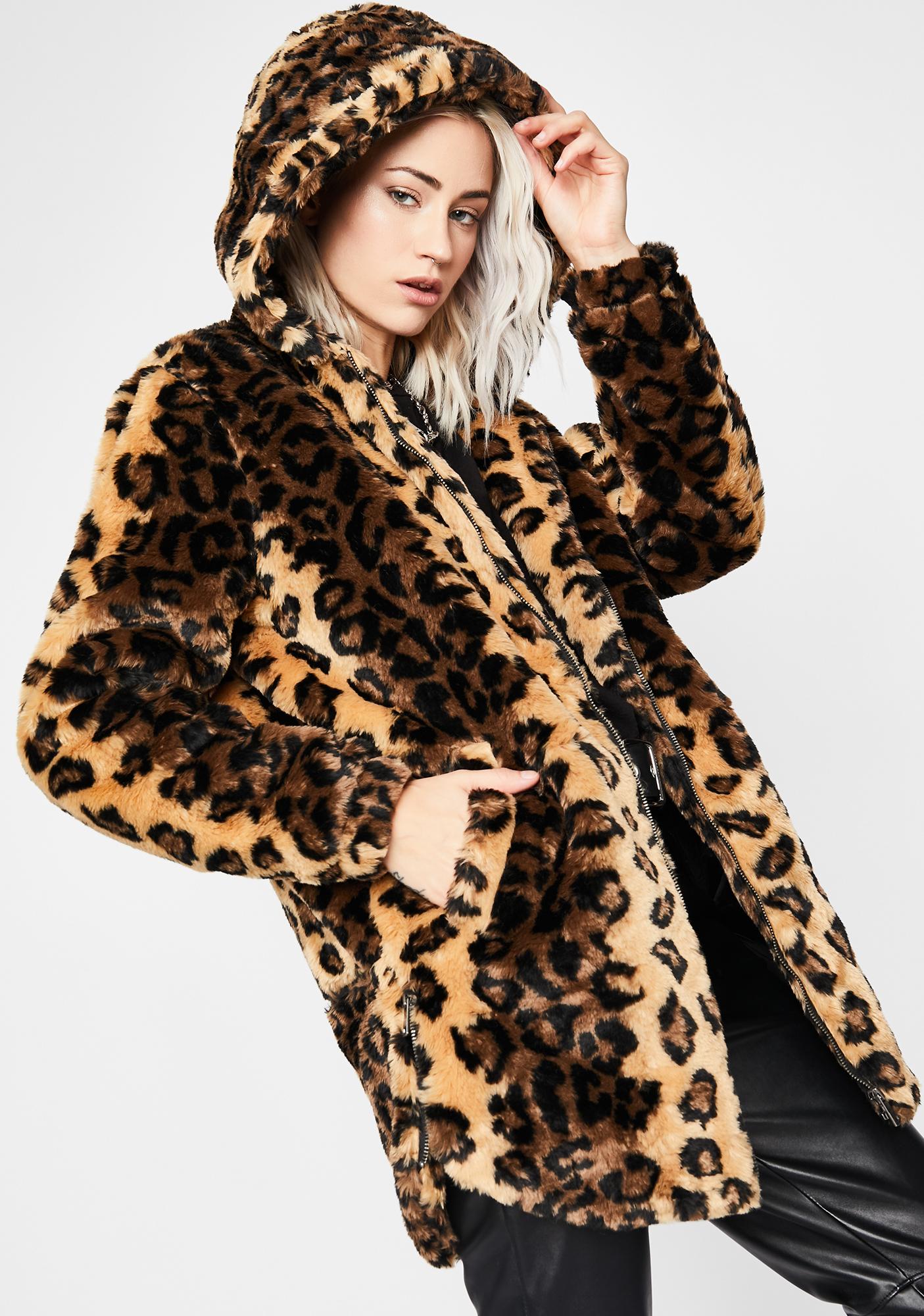 Leopard Printed Faux Fur Hood Jacket | Dolls Kill