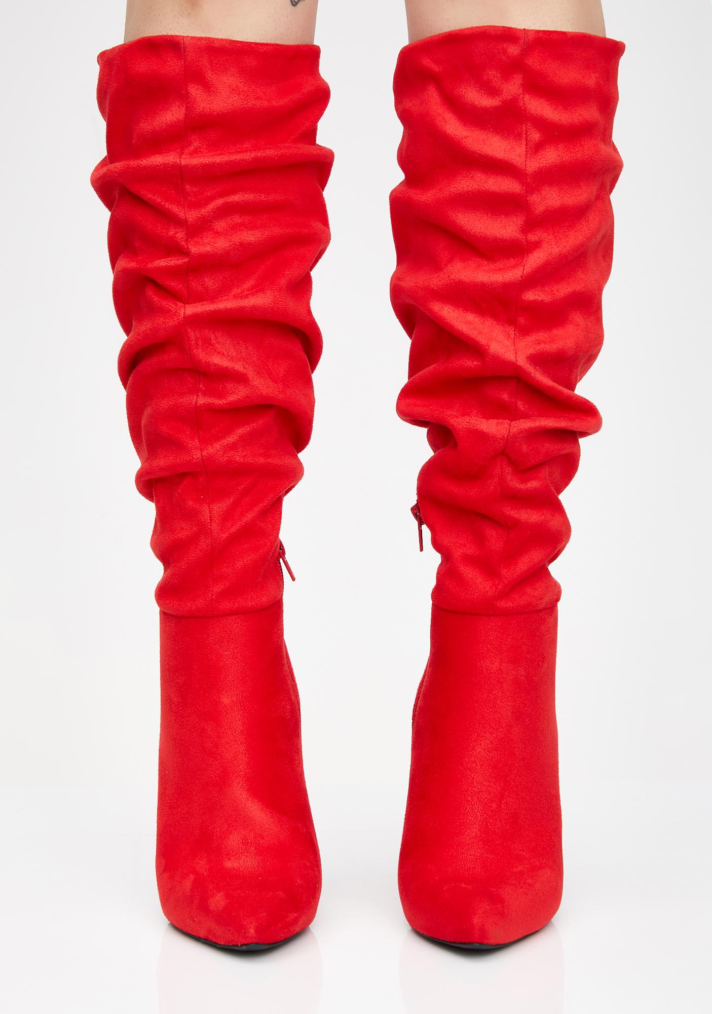 slouchy red boots