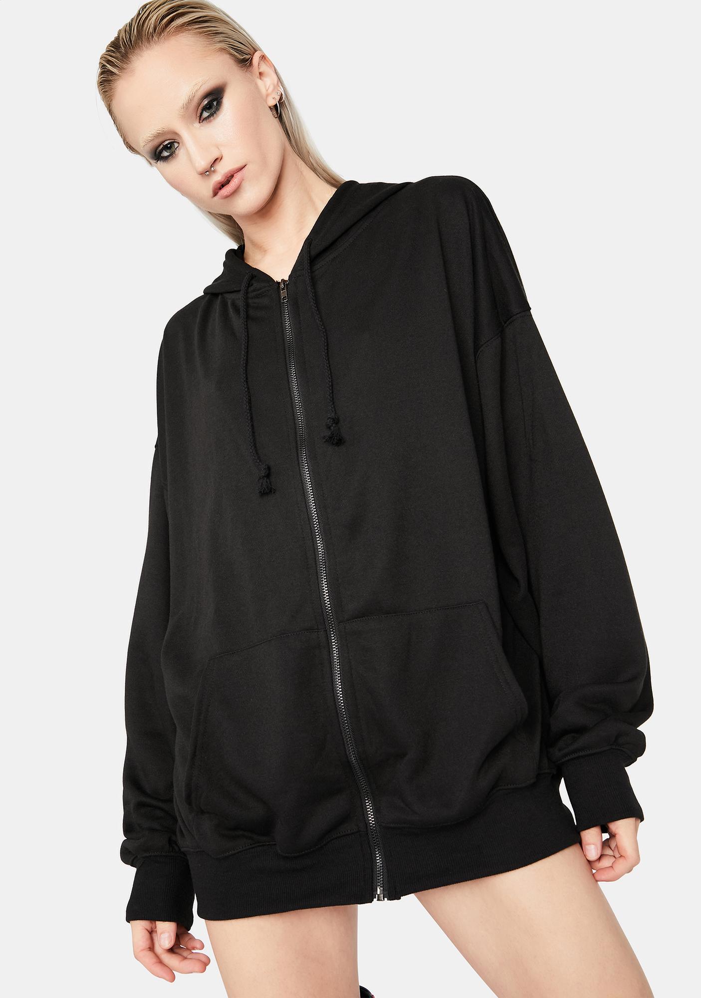 Oversized Long Sleeve Zip Up Hoodie Black Dolls Kill