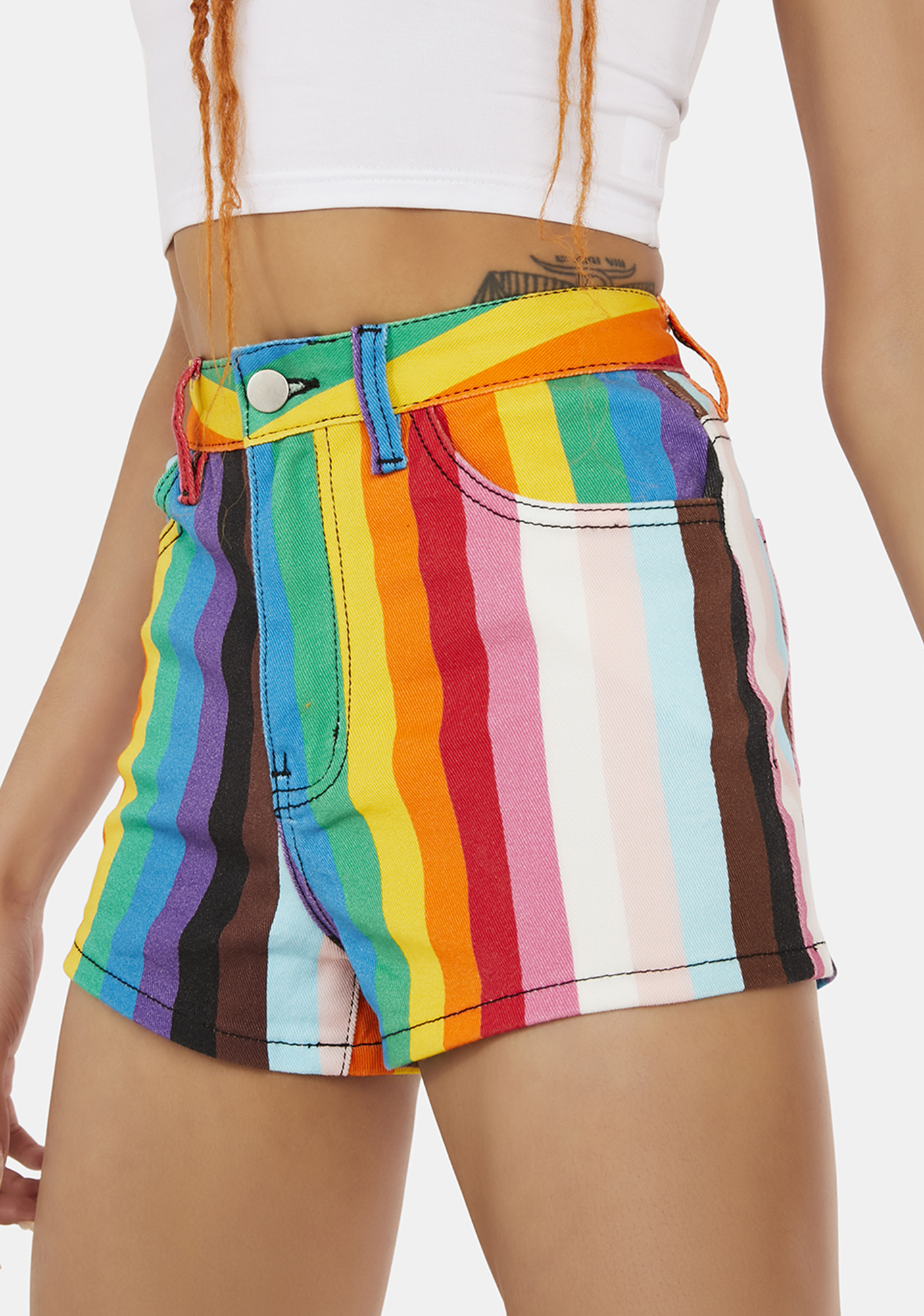 Club Exx Pride Flag Stripe Denim Shorts Rainbow Dolls Kill