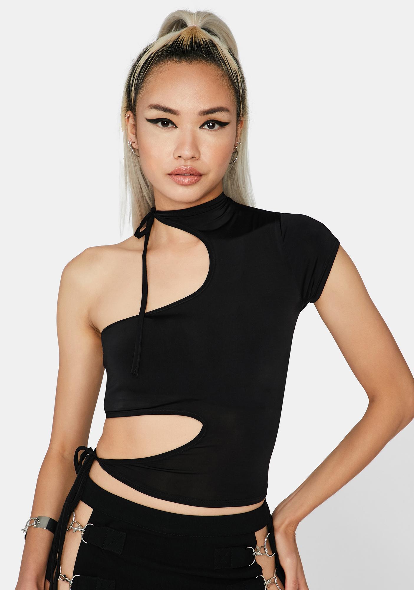 Asymmetric Cut Out Crop Top Black Dolls Kill 