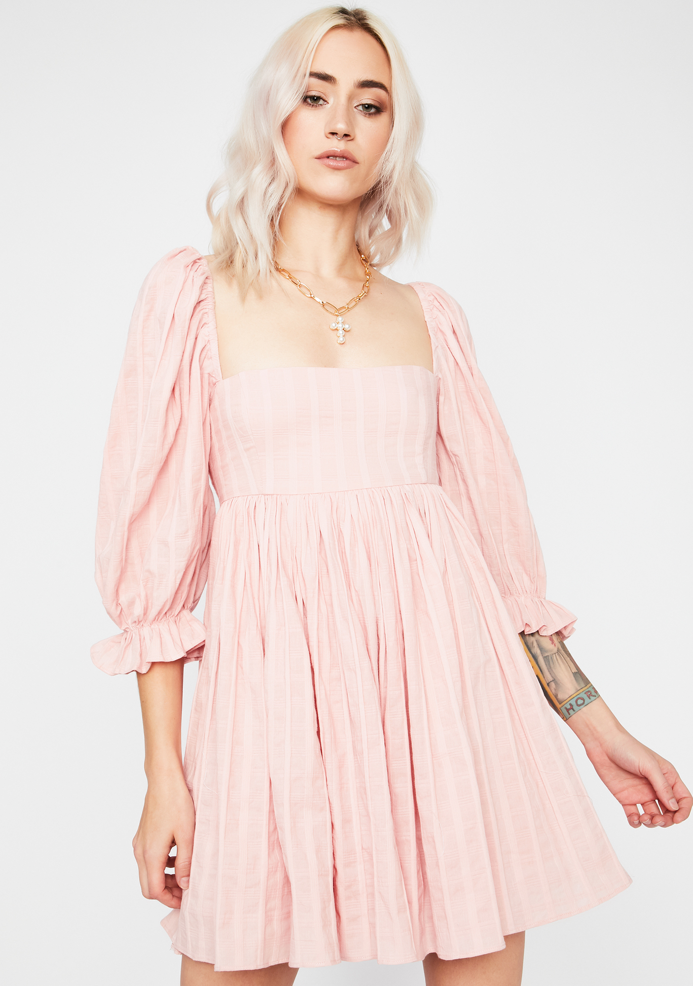 Puff Sleeves Babydoll Mini Dress Pink Dolls Kill