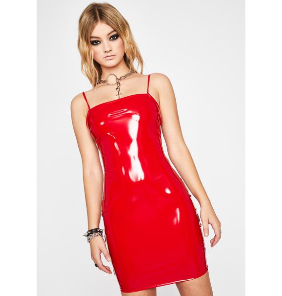 Red Vinyl Side Grommet Mini Dress | Dolls Kill