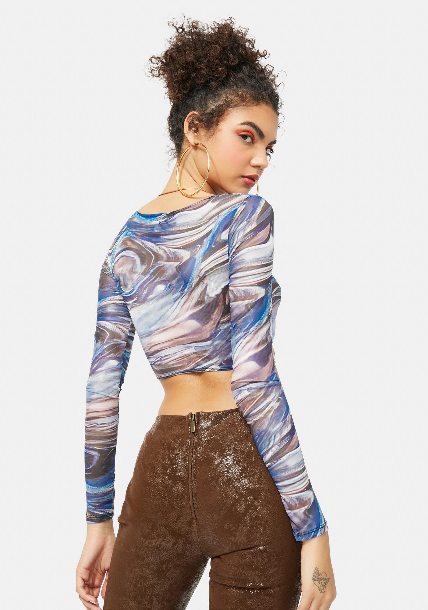 abstract swirl print mesh top