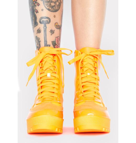 Highlighter Combat Lace Up Boots Orange Dolls Kill