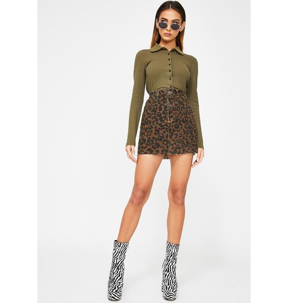 pink leopard print denim skirt
