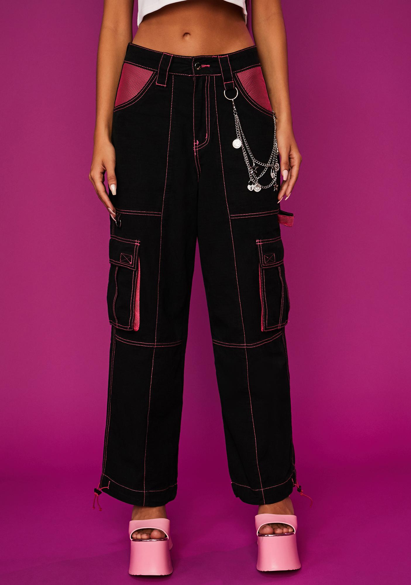 pink cargo pants with chain