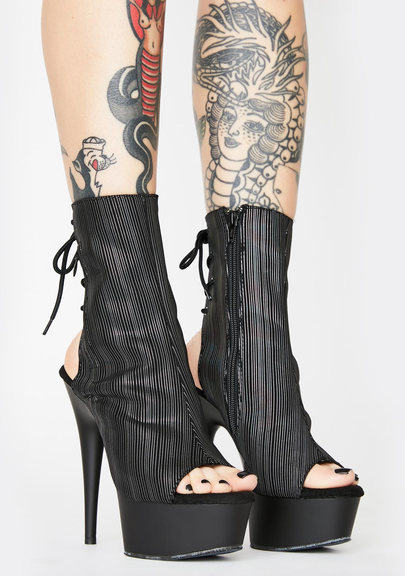 Pleaser Delight Stiletto Boots - Striped Black | Dolls Kill